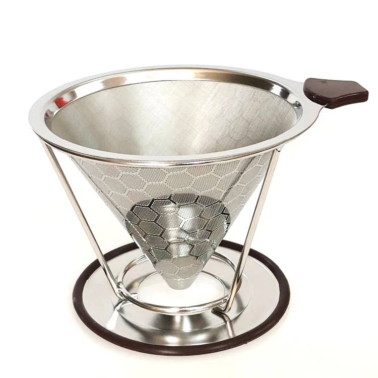 Reusable Coffee Maker Tools Funnel Mesh Strainer Cold Brew Stainless Steel Drip Coffee Beans Filter With Cup Stand Holder